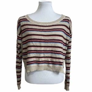 FP Beach Free People Road Trip Knitted Wool Striped Long Sleeve Crop Sweater
